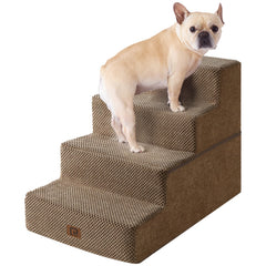 EHEYCIGA dog stairs bed-edge camel setup helps pets reach high beds safely.