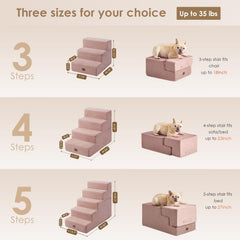 EHEYCIGA pink 5-step dog stairs aid gentle climbs to sofa