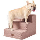 EHEYCIGA dog stairs pink side view highlights stable steps for easy sofa access.