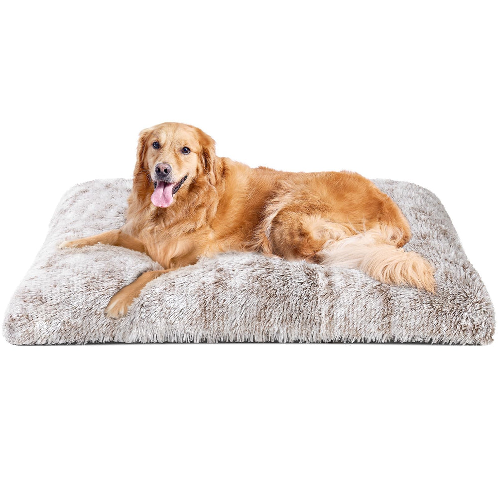 EHEYCIGA fluffy dog crate bed front view shows plush fur for cozy lounging