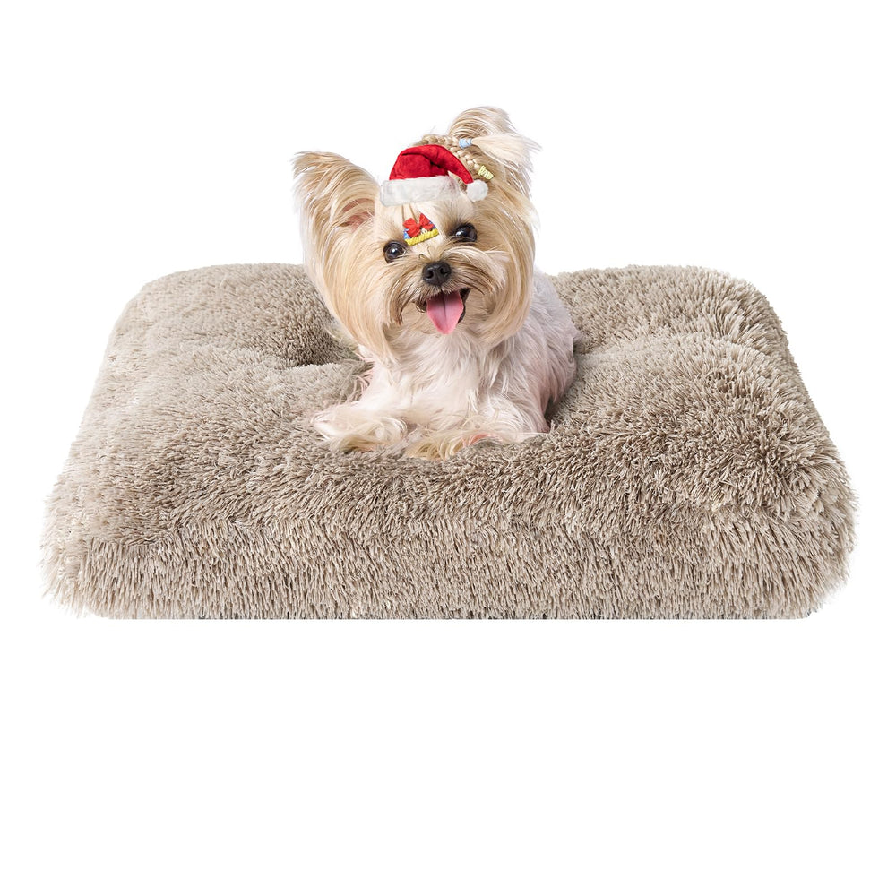 EHEYCIGA fluffy dog crate bed with plush faux fur surface for cozy lounging
