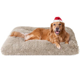 EHEYCIGA fluffy dog crate bed top view shows plush fur for luxurious comfort
