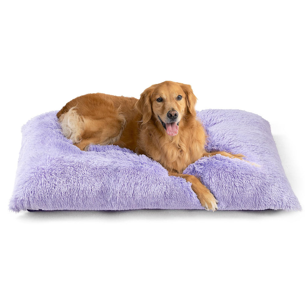 EHEYCIGA Fluffy Dog Crate Bed XL purple closeup highlights plush surface for cozy resting