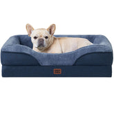 EHEYCIGA memory-foam-dog-bed in navy offers plush sofa-style support for easing joint strain and cozy lounging.