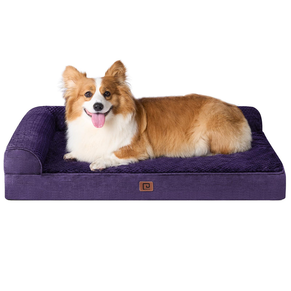 EHEYCIGA memory foam dog bed front view with L-shaped neck support for comfort.
