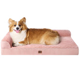 EHEYCIGA memory foam dog bed left side view plush pink fabric for comfort