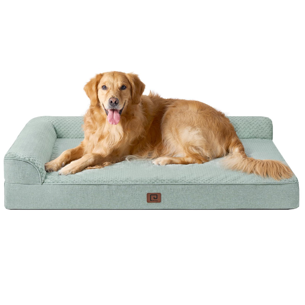 EHEYCIGA memory foam dog bed XL egg crate top provides cushioned support.