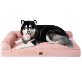 EHEYCIGA memory foam dog bed XXL front view with plush pink surface for comfort.