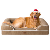 EHEYCIGA orthopedic dog bed camel front view with three-sided bolster for neck support