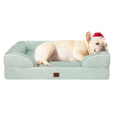 EHEYCIGA orthopedic dog bed front view in sage green showing compact size for small dogs