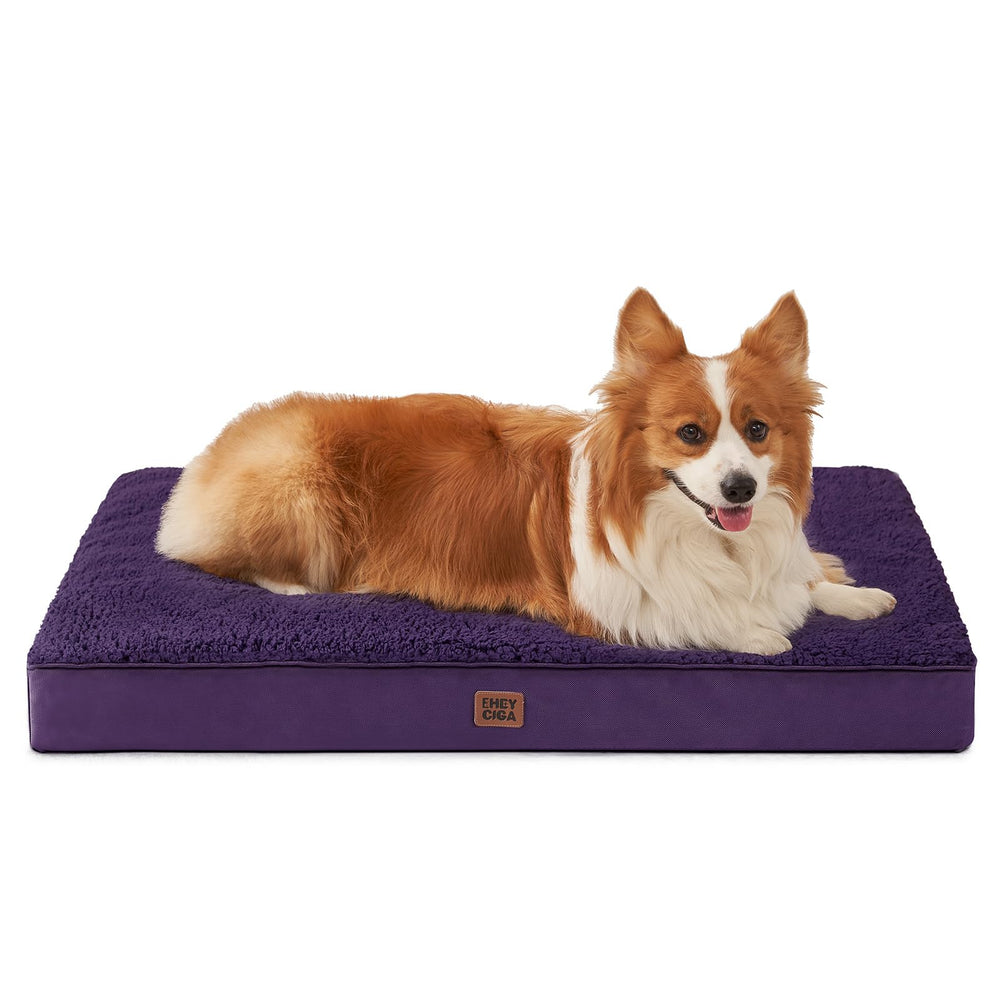 EHEYCIGA orthopedic bed for large dogs in purple showing 35x23 footprint for big lounging