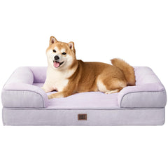 EHEYCIGA orthopedic dog bed lilac front view shows supportive bolster and memory foam comfort for joints