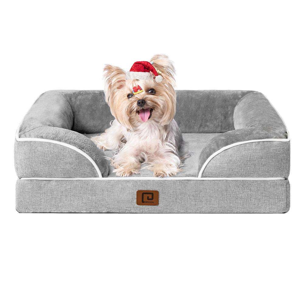 EHEYCIGA orthopedic bed with side bolster provides neck support for small dogs.
