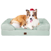 EHEYCIGA orthopedic large dog bed front view shows bolster and sage green cover for joint support.