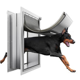 Eillion XL wall dog door frame close-up shows durable metal frame and seal