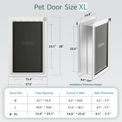 Eillion XL wall dog door tunnel extension demonstrates adjustable thickness compatibility