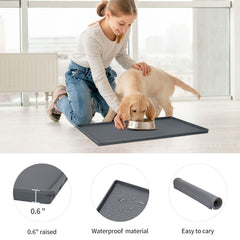 EIOKIT dog food mat raised edge closeup shows spill containment for clean floors.
