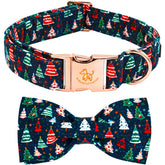 Elegant Little Tail Christmas collar with red bow and metal buckle