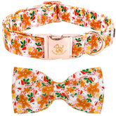 Elegant little tail Christmas dog collar pink gingerbread man bow close-up showing soft cotton comfort