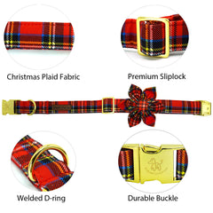 Elegant little tail Christmas collar red plaid with metal buckle for secure fit.
