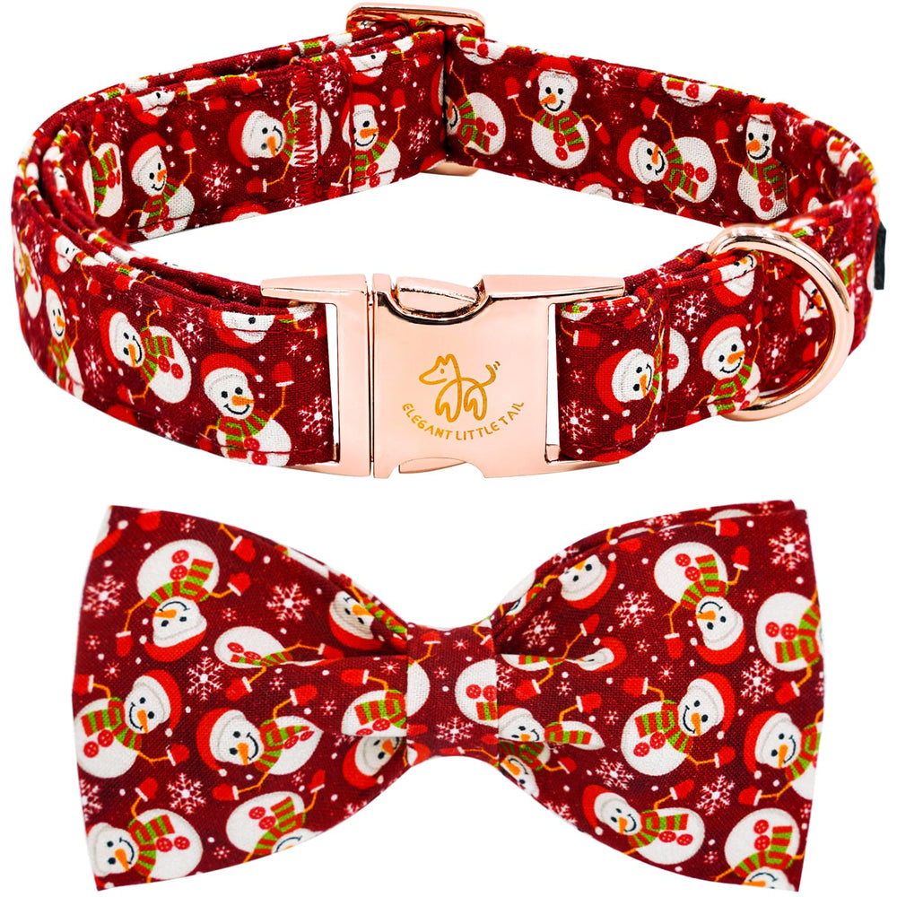 Elegant little tail Christmas dog collar with snowman bow and red buckle for festive style