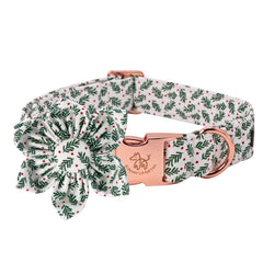 Elegant Little Tail Christmas dog collar with flower adds festive flair for photos.