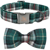 Elegant Little Tail dog collar Christmas plaid closeup highlights soft cotton texture for comfortable wear