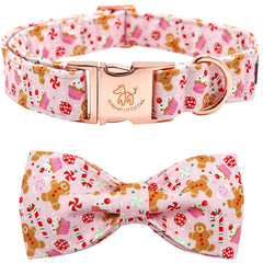 Elegant Little Tail Gingerbread Man collar bow front view, festive design.