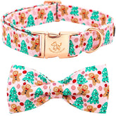 Elegant Little Tail gingerbread-man collar close-up, showing durable cotton and festive print.
