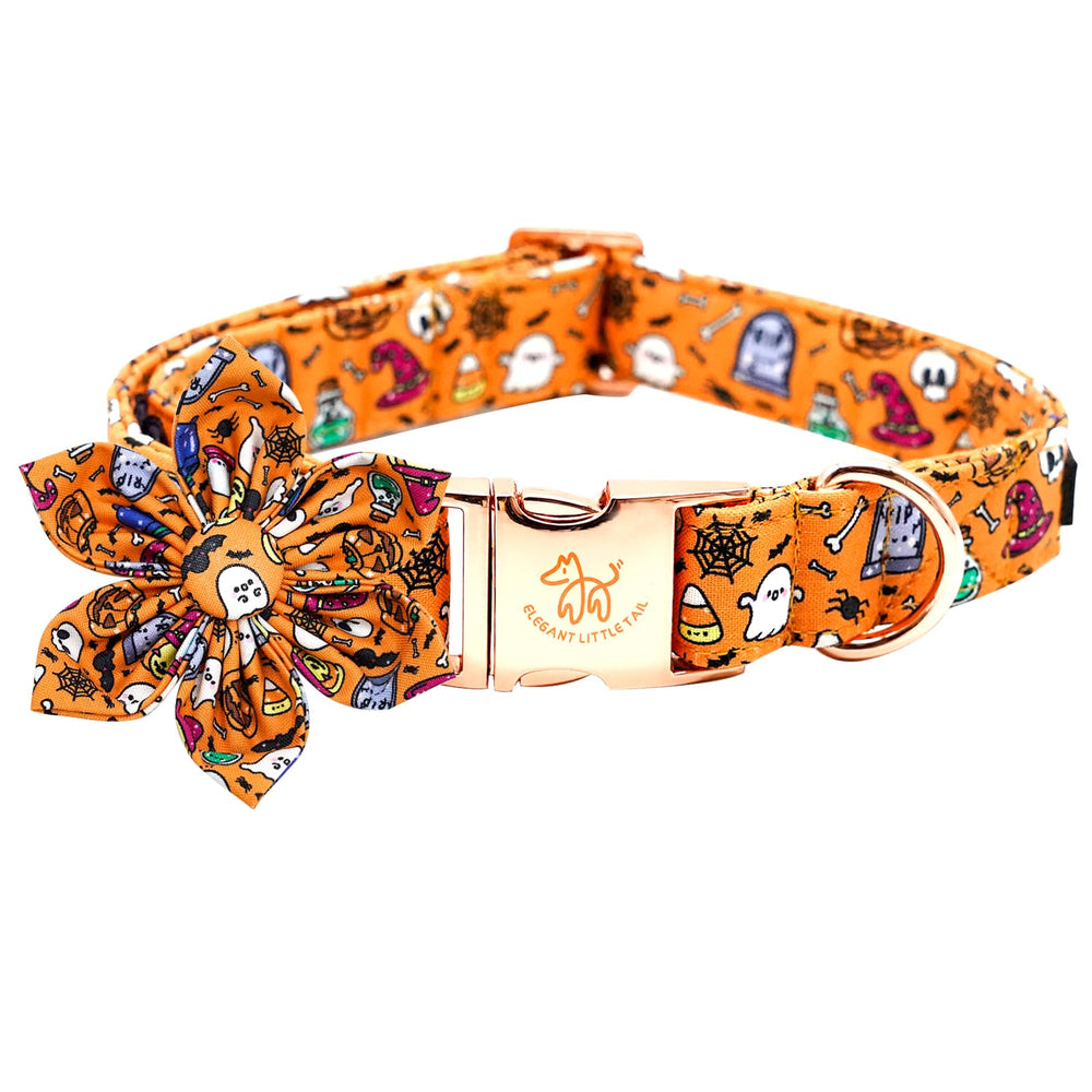 Elegant Little Tail Halloween collar close-up with removable flower for festive flair