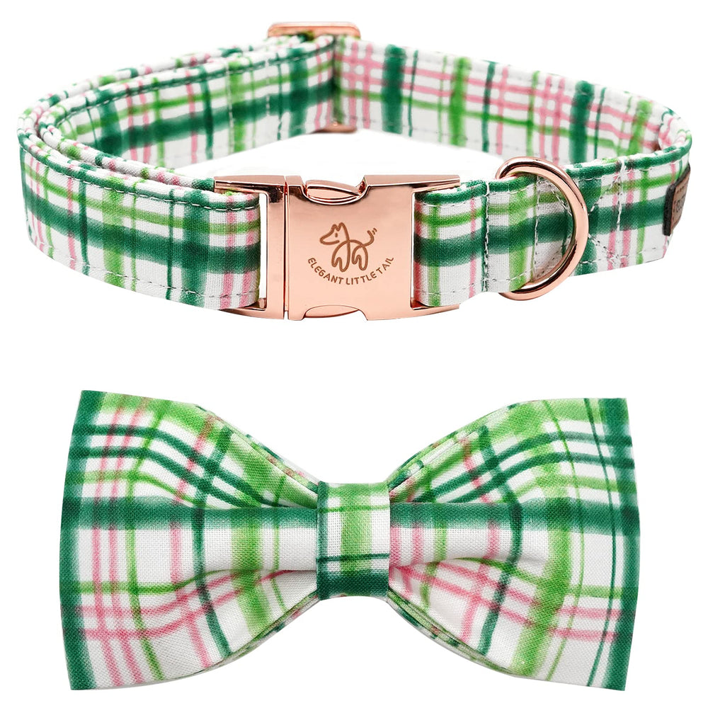 Elegant Little Tail pink-green plaid collar for everyday comfort.
