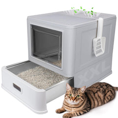 ELEGX foldable-travel-friendly design demonstrates portability for on-the-go litter care.