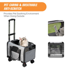 Elfpeth pet carrier with wheels, side mesh panel, breathable comfort during travel