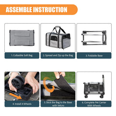 Elfpeth pet carrier with wheels, extended telescopic handle, effortless maneuvering