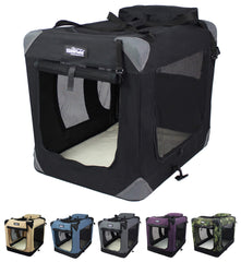 EliteField 3-door folding soft dog crate front view with spacious interior.