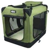 EliteField 3-Door Folding Soft Dog Crate in Sage Green, spacious interior for comfy at-home pets.
