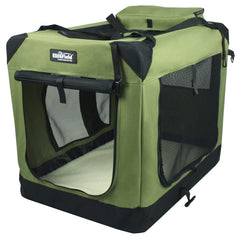 EliteField 3-Door Folding Soft Dog Crate in Sage Green, spacious interior for comfy at-home pets.