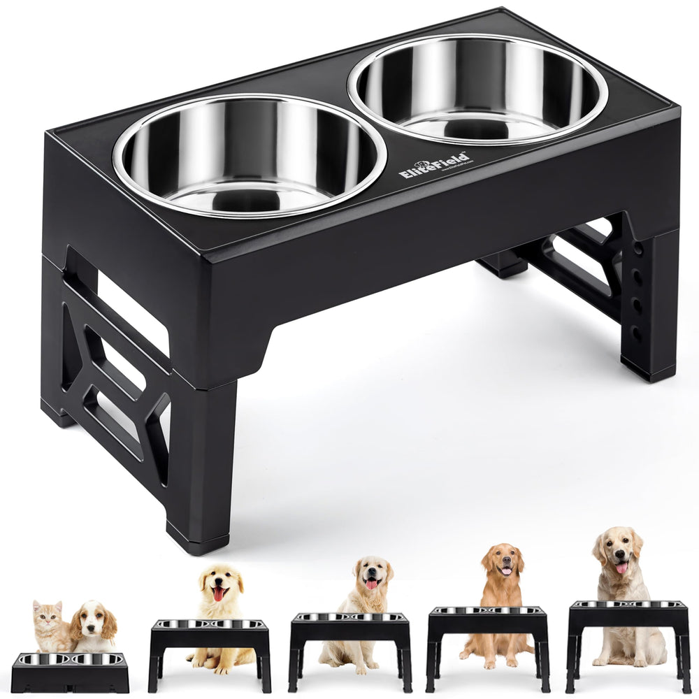 EliteField elevated dog bowls setup shows tool-free assembly for effortless home use.