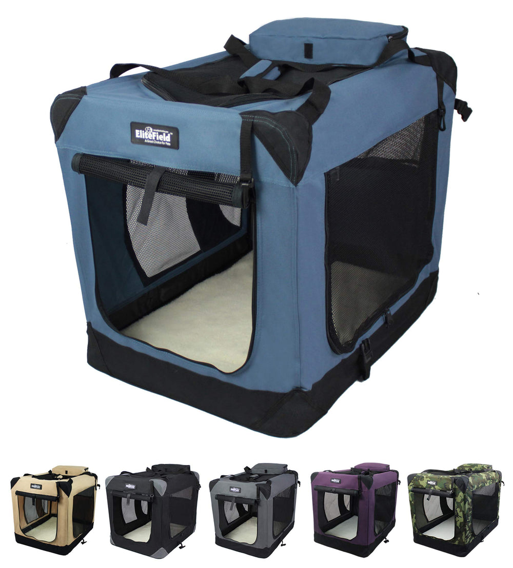 EliteField soft dog crate frame shows sturdy steel construction for durable portability.