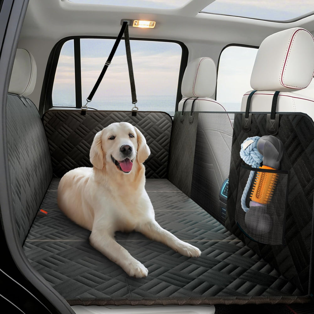 ELLINI dog car seat cover back seat extender provides full coverage to protect upholstery.