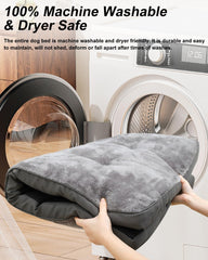 EMSLX dog bed grey color blends with crate decor.