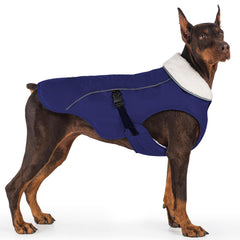 EMUST dog coat blue L front view ready for cold-weather walks.