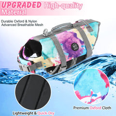 EMUST dog life preserver side view highlights quick-dry fabric and comfortable fit.
