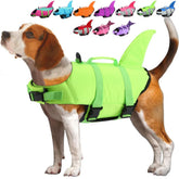 EMUST dog life vest front view in bright green for high water visibility.