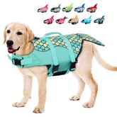 EMUST dog life vest green front view showing buoyant fit for swimming