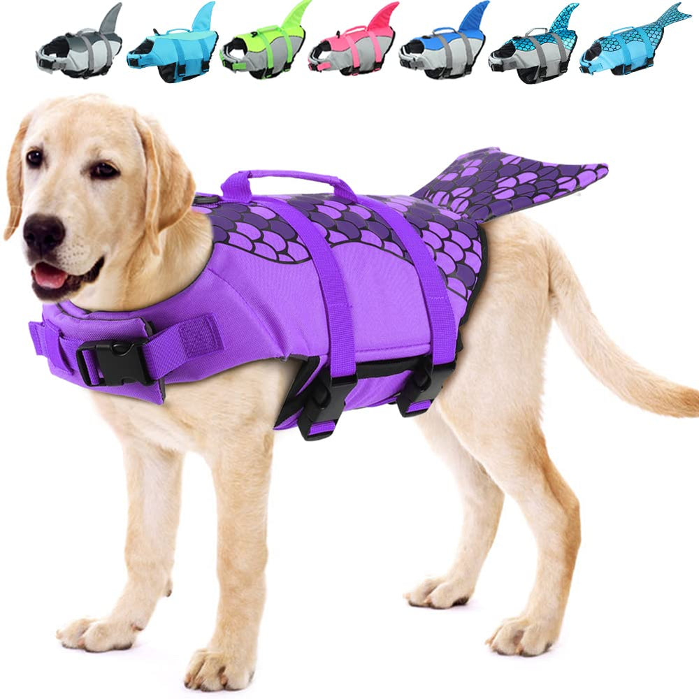 EMUST dog life vest mermaid-purple design boosts visibility for safer swimming