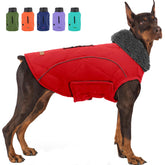 EMUST dog winter jacket front view with harness zip for easy access and secure fit.