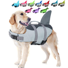EMUST Shark Life Jacket for Dogs, front view showing buoyant fit for water movement