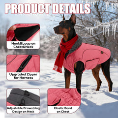 EMUST pink dog coat with harness zipper detail for easy harness access during outings