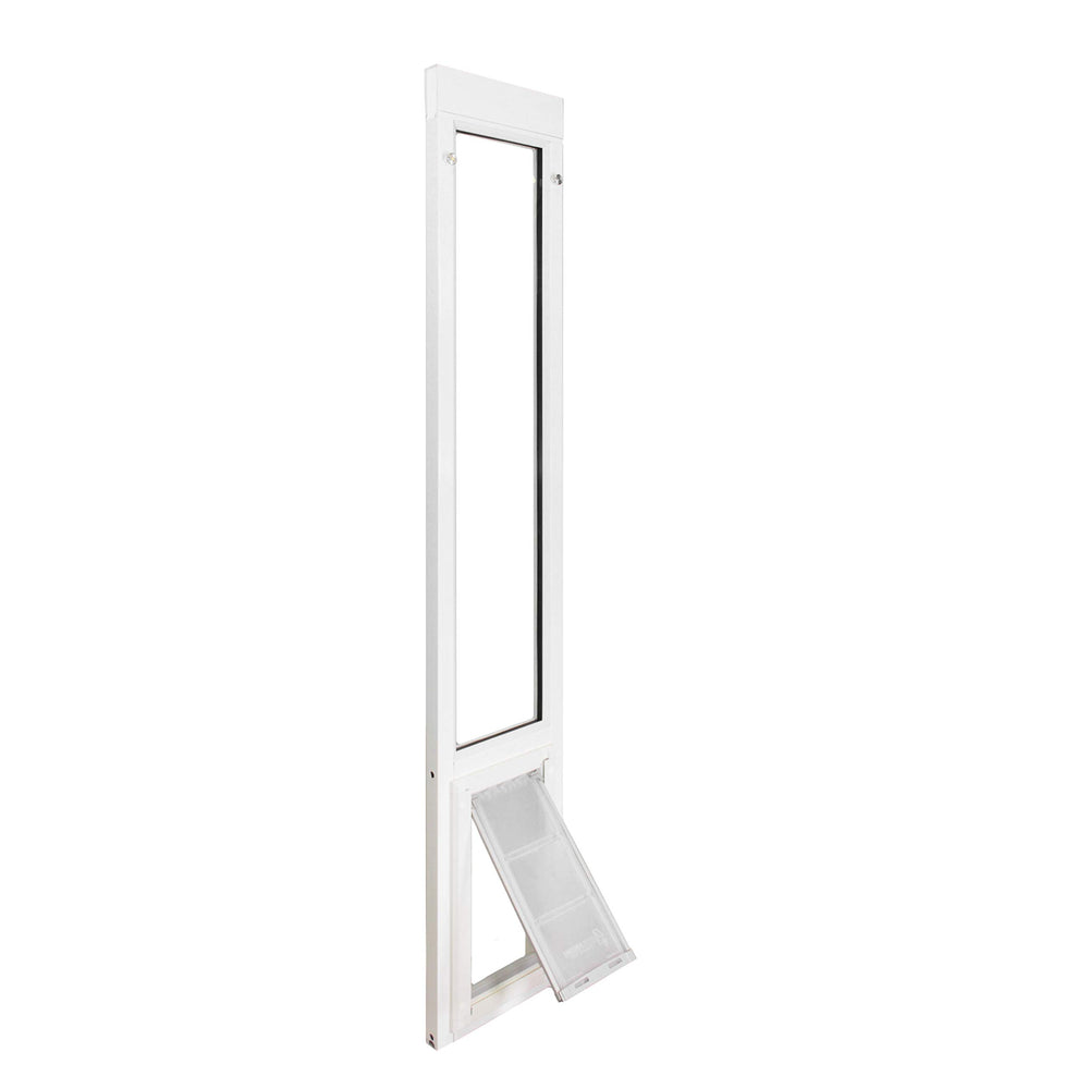 Endura Flap track-fit pet door demonstrates easy install for vinyl slider doors.
